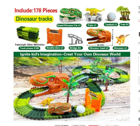 Maliben | Racing Dinosaur Train Set | Imaginative Train Track Set For Unmatched Play Fun - Includes Extra Dino And Train Car