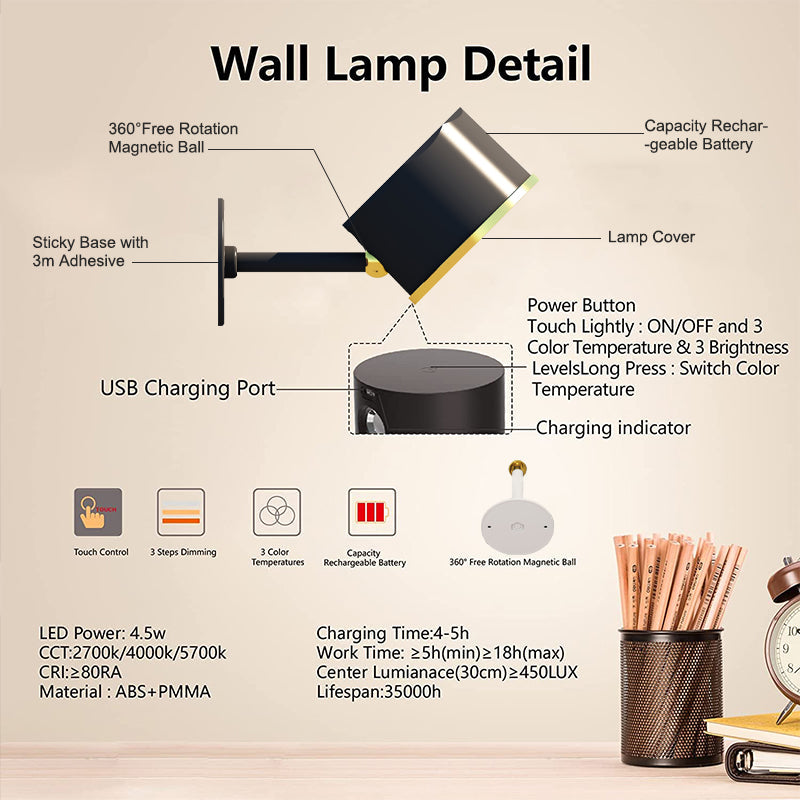 Maliben | 360° Walllight - Wireless Rechargeable Wall Lamp