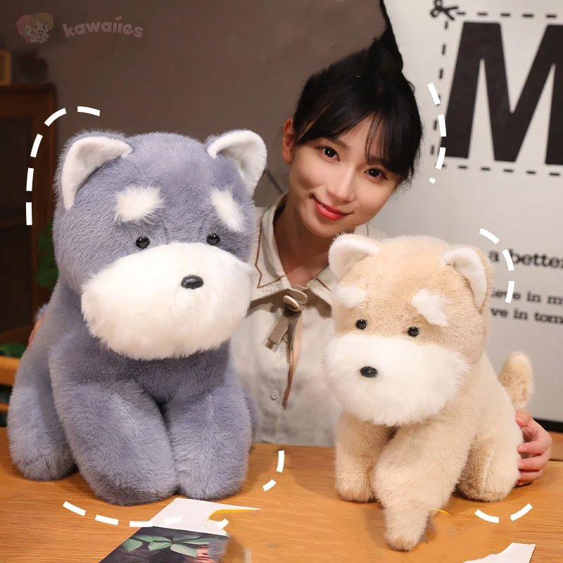 Maliben | Fluffy Gray Biege Schnauzer Dog Plushie