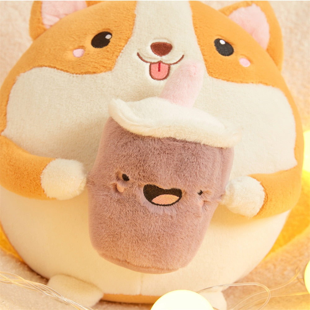 Maliben | Fluffy Round Chubby Corgi Bubble Tea Plushie