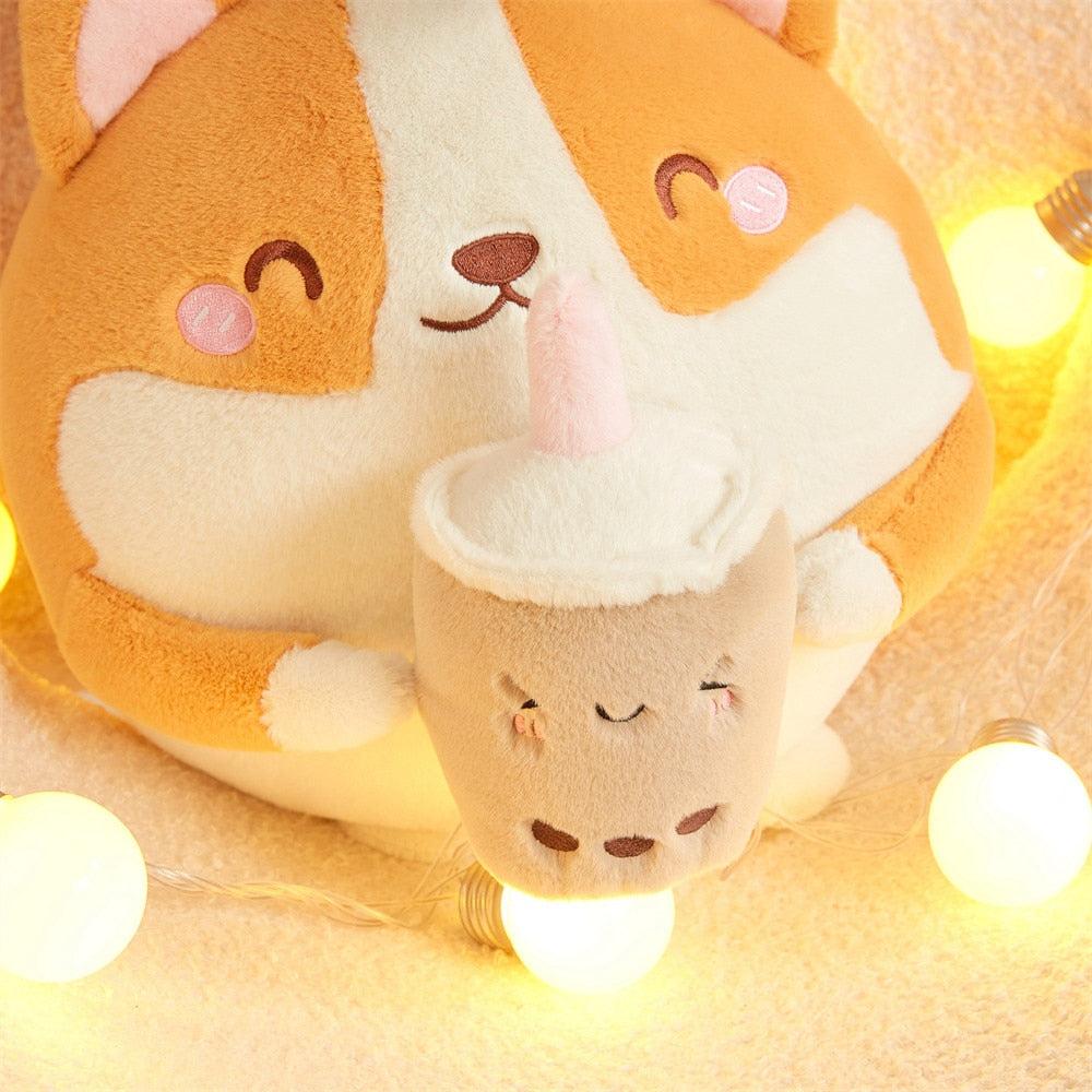 Maliben | Fluffy Round Chubby Corgi Bubble Tea Plushie