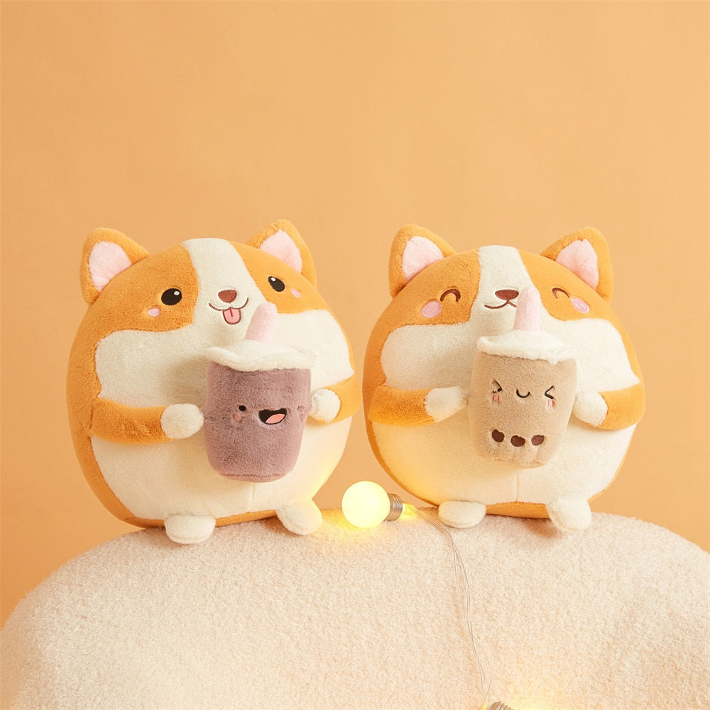 Maliben | Fluffy Round Chubby Corgi Bubble Tea Plushie