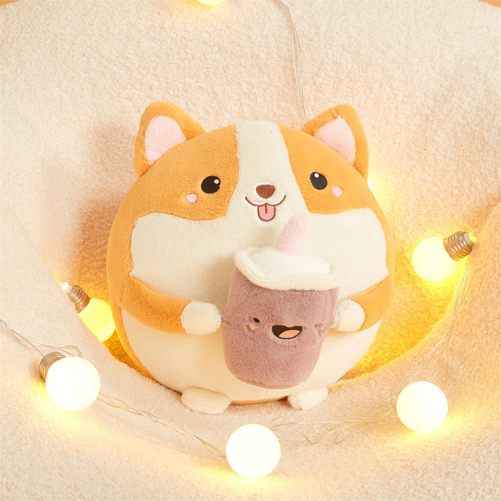 Maliben | Fluffy Round Chubby Corgi Bubble Tea Plushie