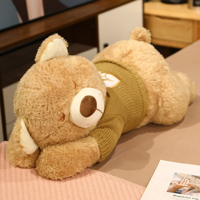 Maliben | Fluffy Sleeping Brown White Dog Bear Plushie