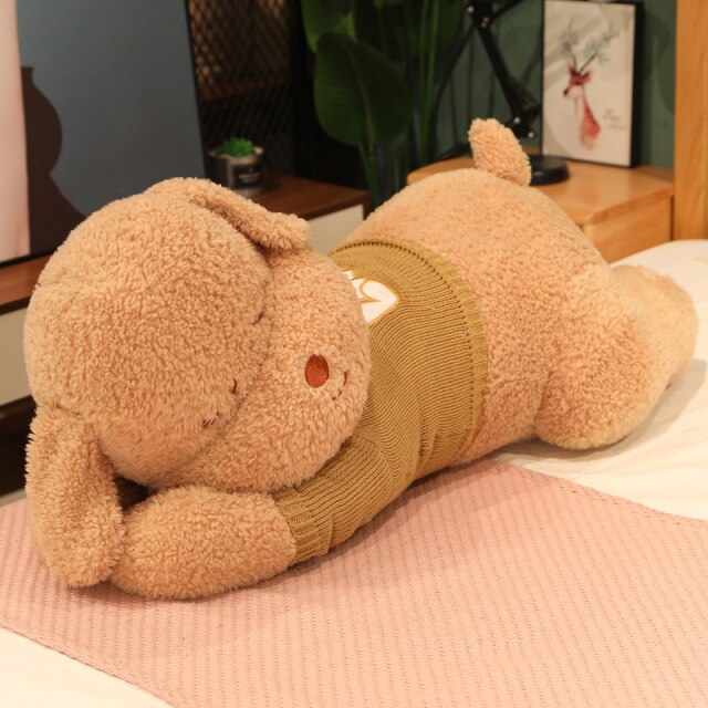 Maliben | Fluffy Sleeping Brown White Dog Bear Plushie