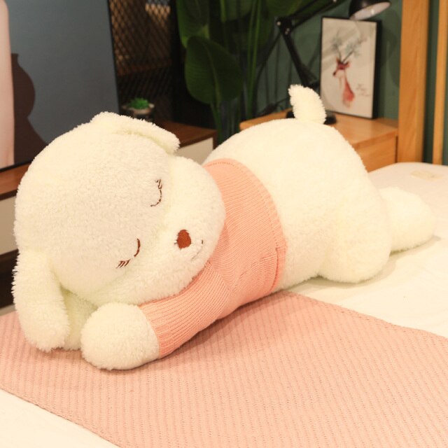 Maliben | Fluffy Sleeping Brown White Dog Bear Plushie