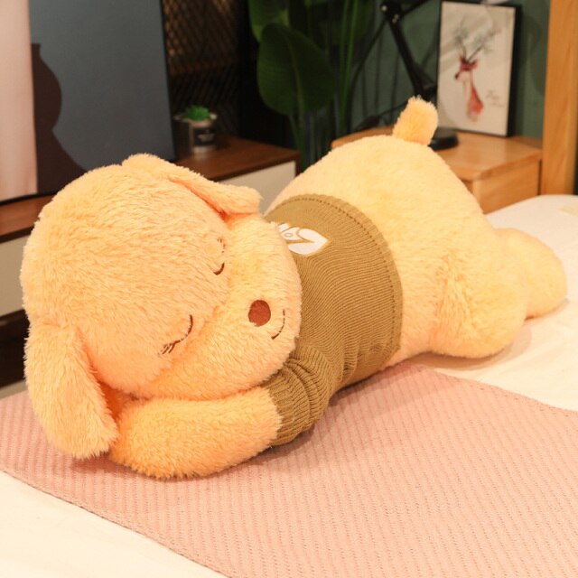 Maliben | Fluffy Sleeping Brown White Dog Bear Plushie