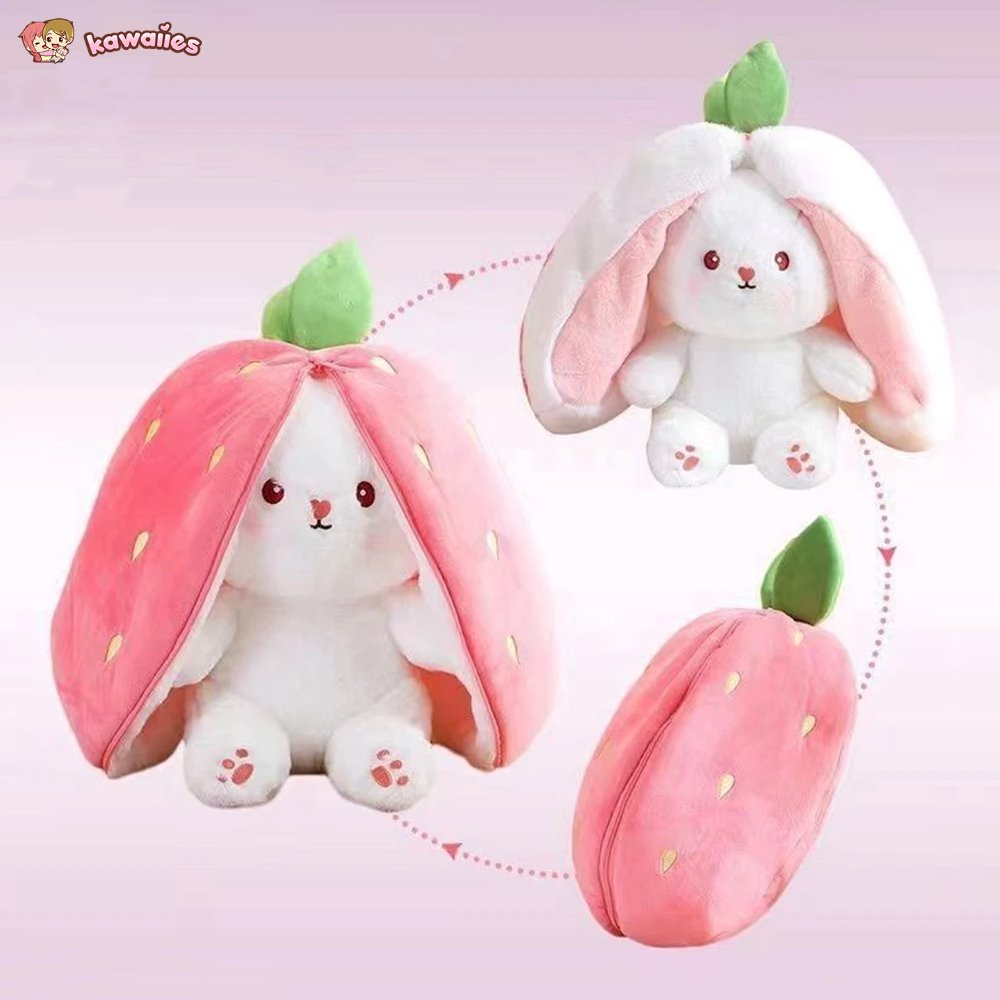 Maliben | Fluffy Strawberry Carrot Bunny Zip Up Plushie