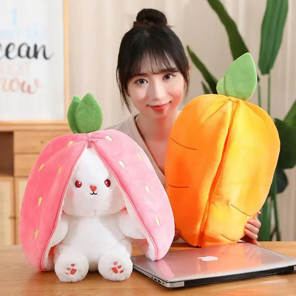 Maliben | Fluffy Strawberry Carrot Bunny Zip Up Plushie