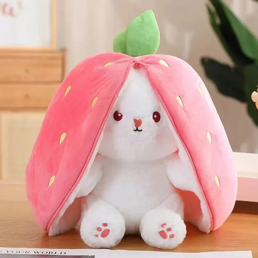 Maliben | Fluffy Strawberry Carrot Bunny Zip Up Plushie