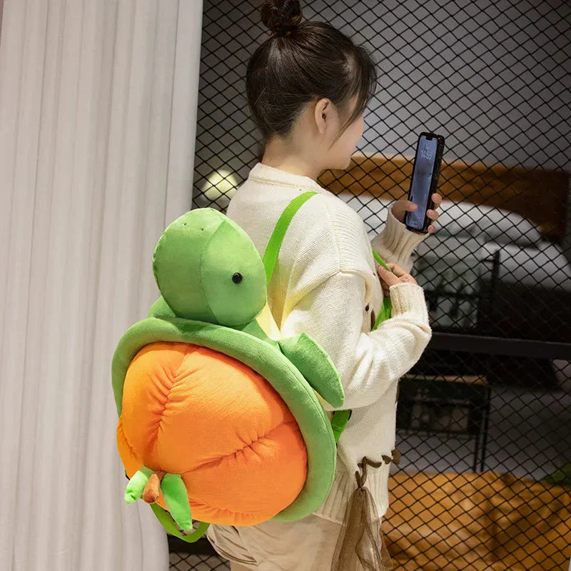 Maliben | Green Orange Turtle Plush Backpack