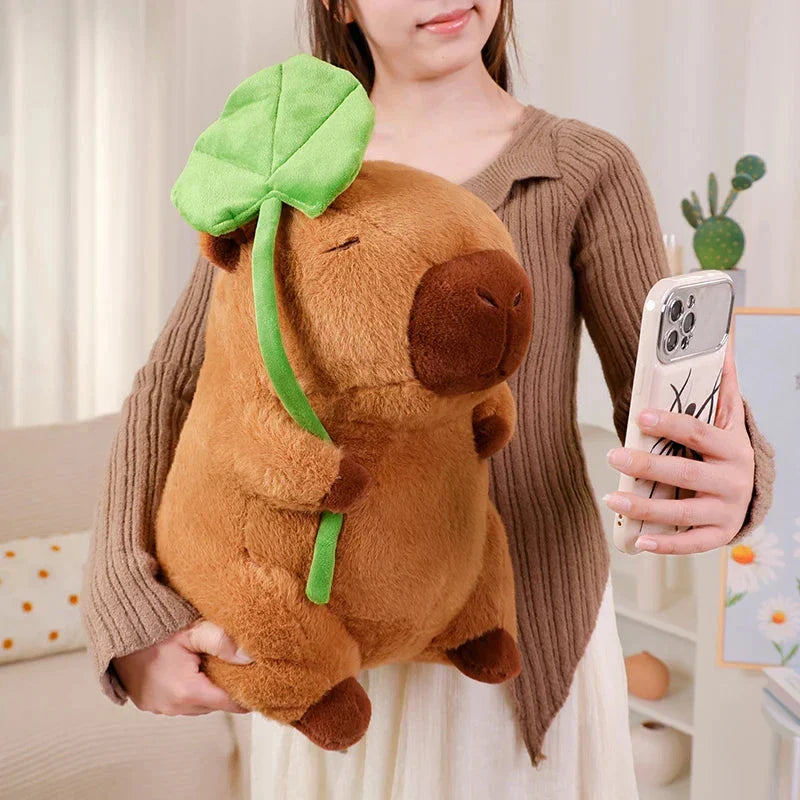 Maliben | Kawaii Capybara Plushie Holding Leaf