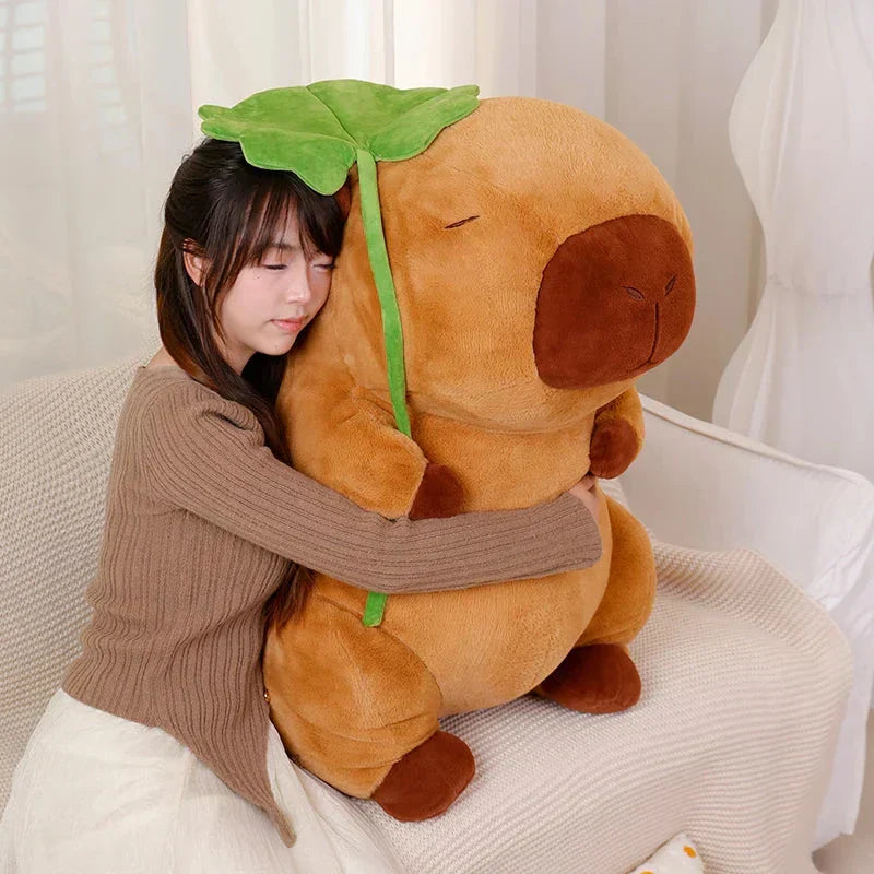 Maliben | Kawaii Capybara Plushie Holding Leaf