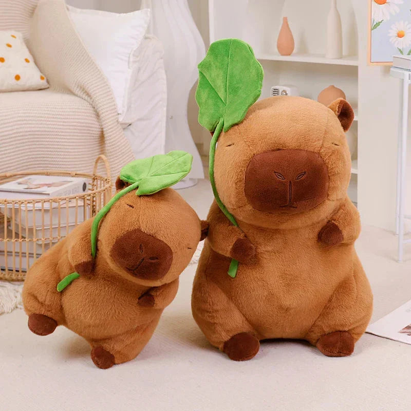 Maliben | Kawaii Capybara Plushie Holding Leaf