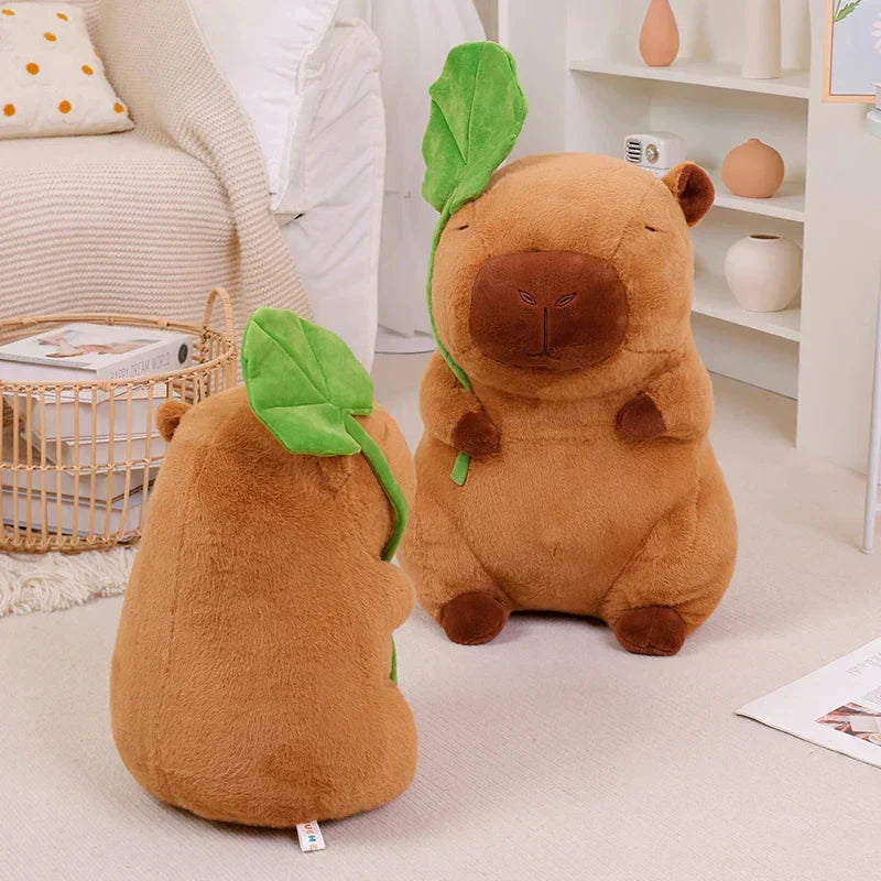 Maliben | Kawaii Capybara Plushie Holding Leaf