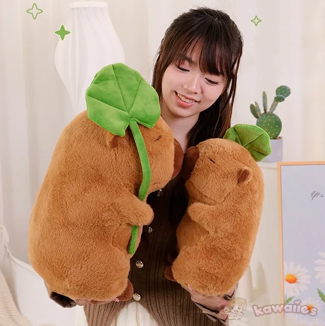 Maliben | Kawaii Capybara Plushie Holding Leaf