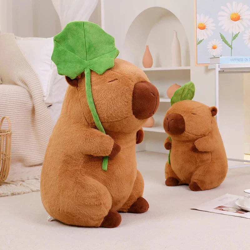 Maliben | Kawaii Capybara Plushie Holding Leaf