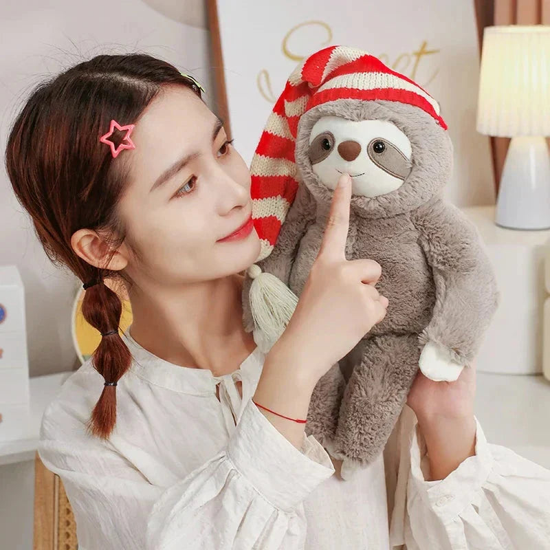 Maliben | Kawaii Christmas Sloth Plush With Striped Hat