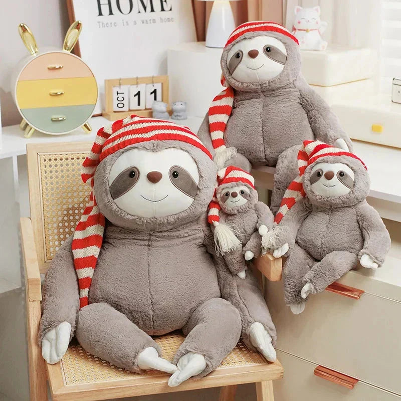 Maliben | Kawaii Christmas Sloth Plush With Striped Hat