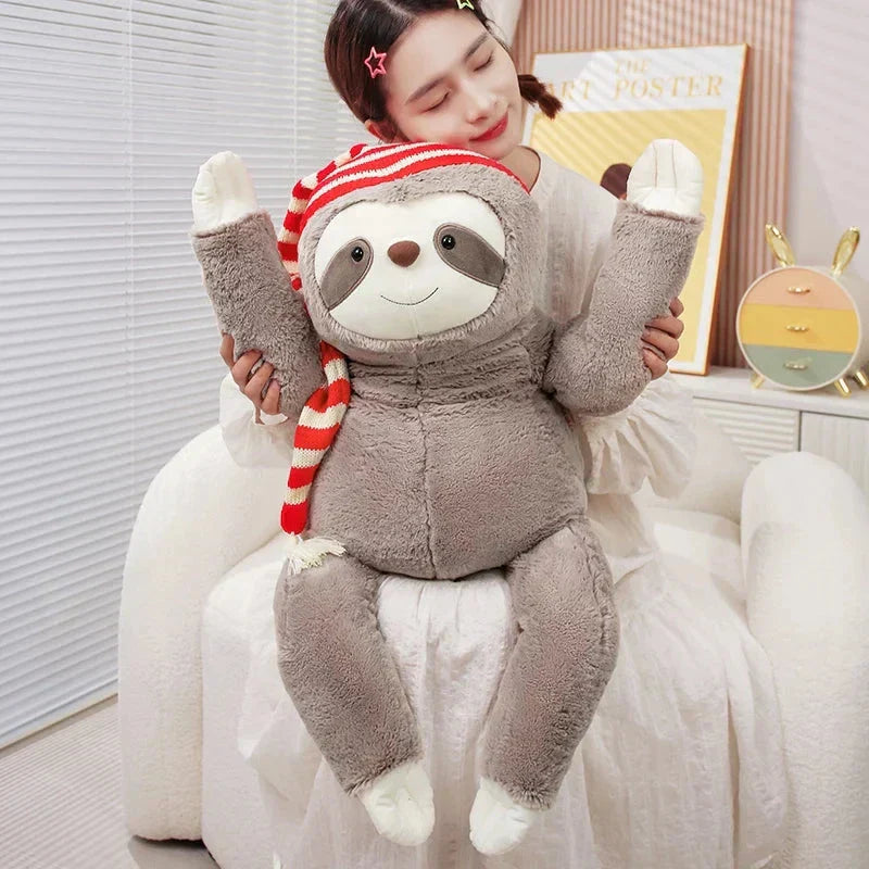 Maliben | Kawaii Christmas Sloth Plush With Striped Hat