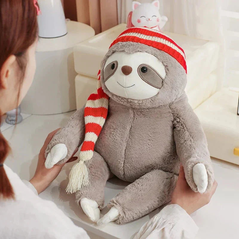 Maliben | Kawaii Christmas Sloth Plush With Striped Hat