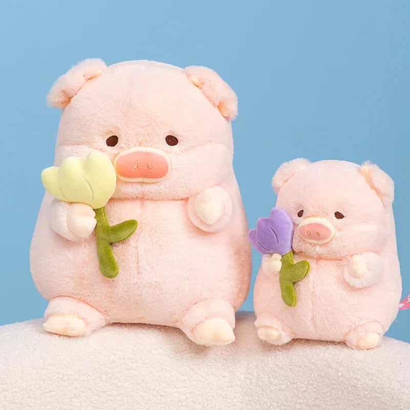 Maliben | Kawaii Chunky Pig Holding Flower Plushie