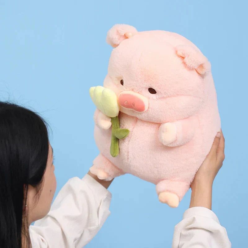 Maliben | Kawaii Chunky Pig Holding Flower Plushie