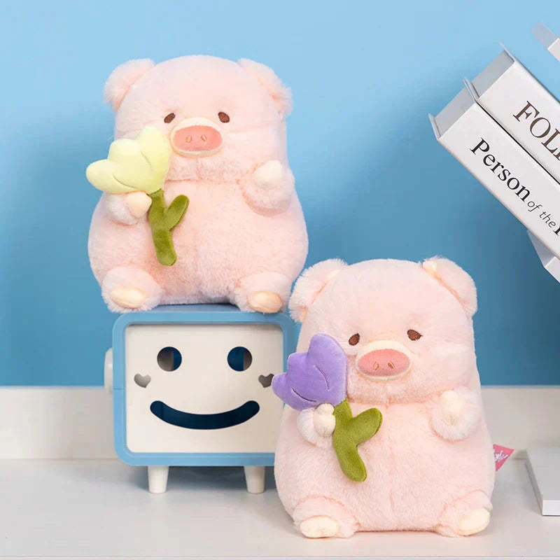 Maliben | Kawaii Chunky Pig Holding Flower Plushie