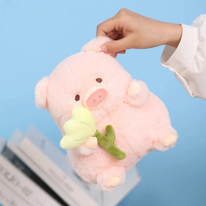 Maliben | Kawaii Chunky Pig Holding Flower Plushie