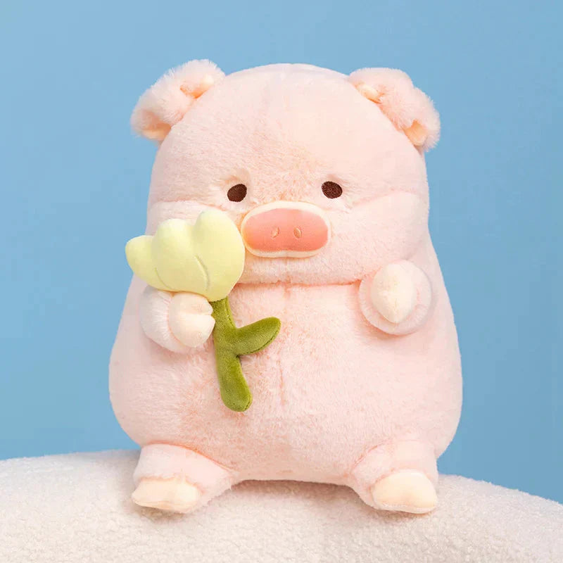 Maliben | Kawaii Chunky Pig Holding Flower Plushie