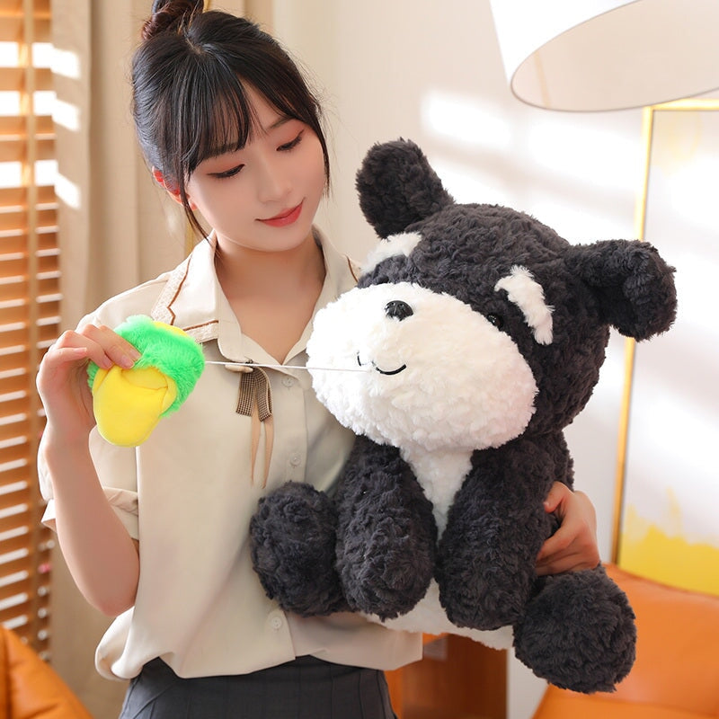 Maliben | Kawaii Sooty The Black Fluffy Dog With Slipper Plushie