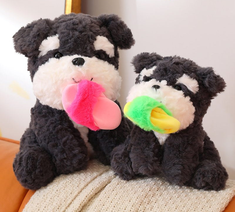 Maliben | Kawaii Sooty The Black Fluffy Dog With Slipper Plushie