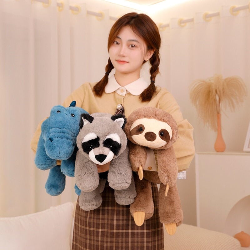 Maliben | Laying Sloth And Fox Raccoon Crocodile Plushie Friends