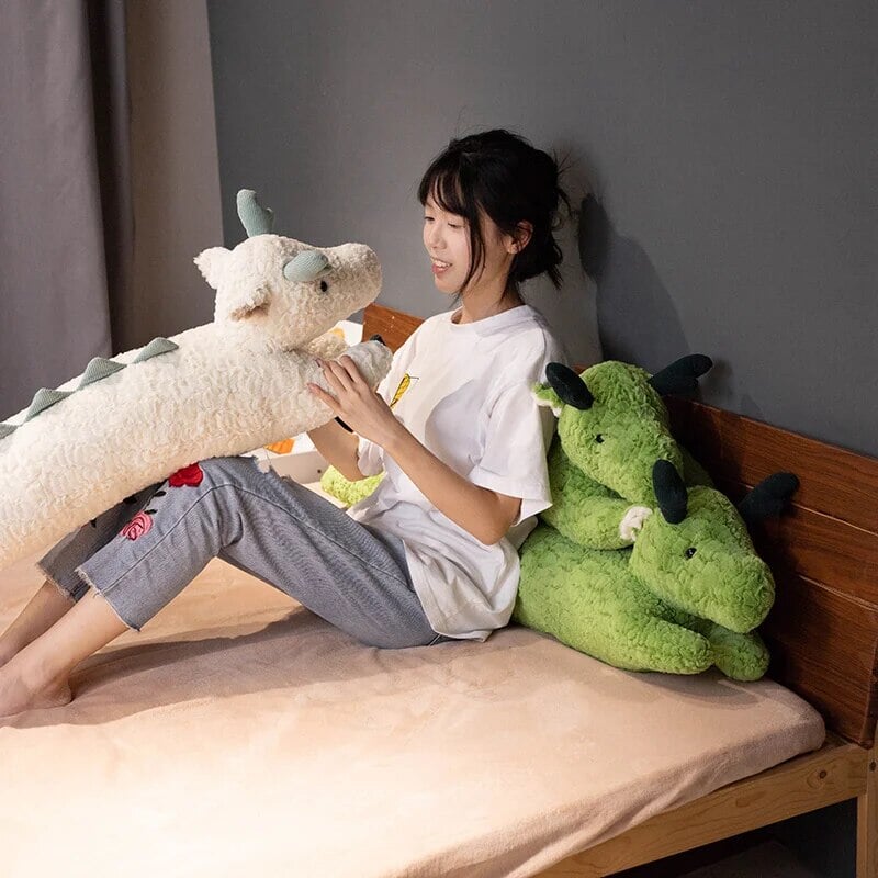 Maliben | Long Snuggly Green White Dragon Plushies