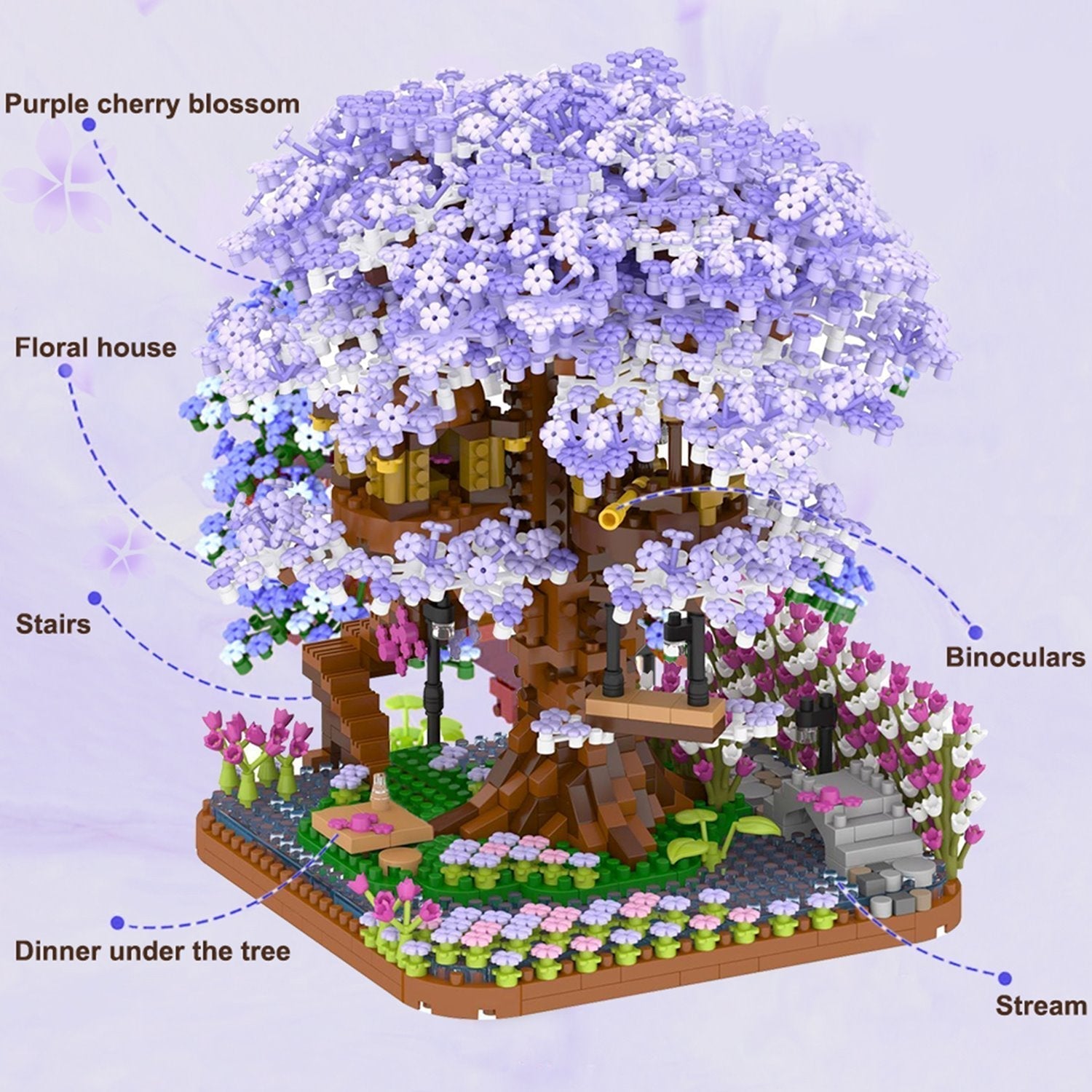 Maliben | Purple Sakura Tree House Nano Building Set