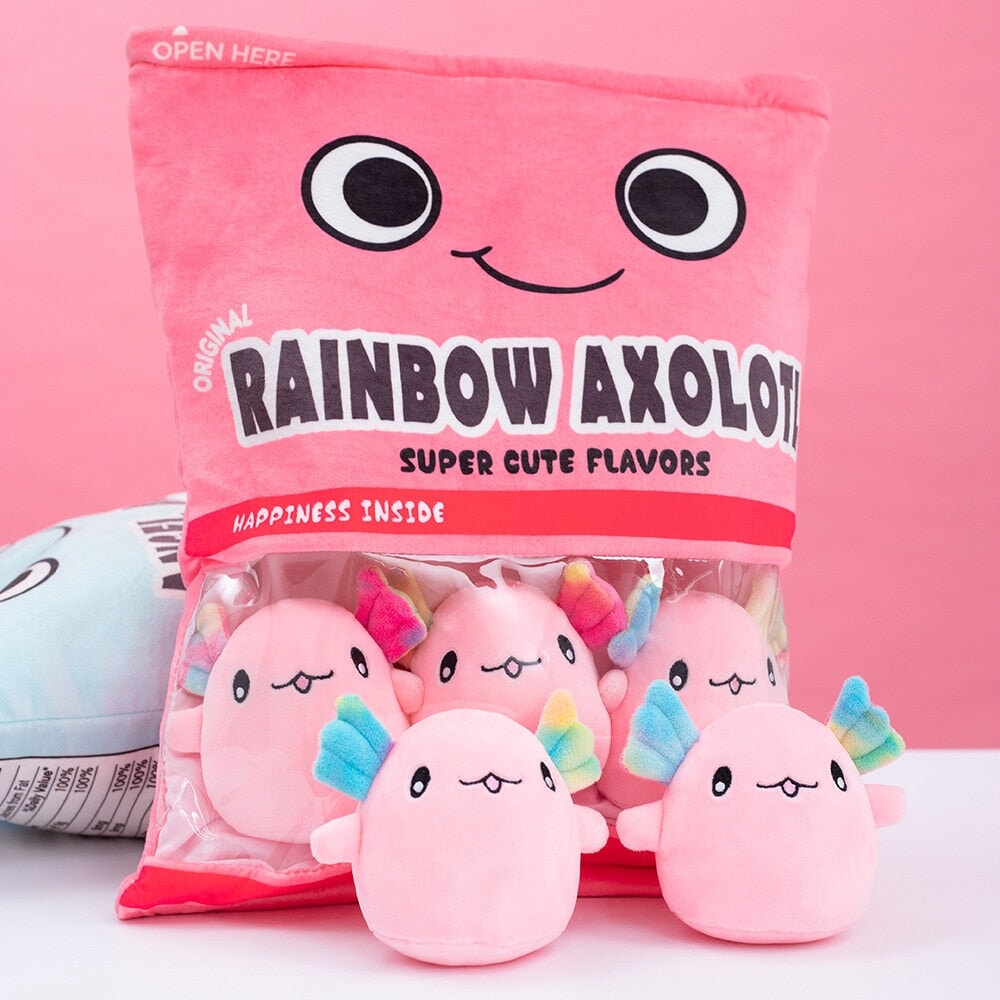Maliben | Rainbow Pink Blue Axolotl Candy Bag Plushies