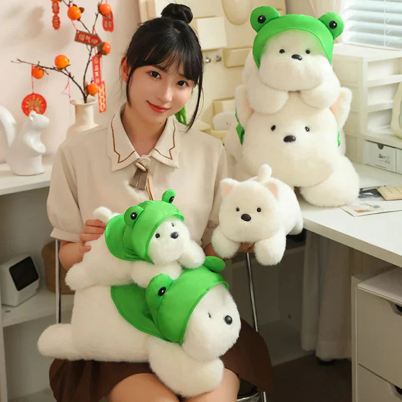 Maliben | Snowy The White Maltese Plushie With Frog Hat