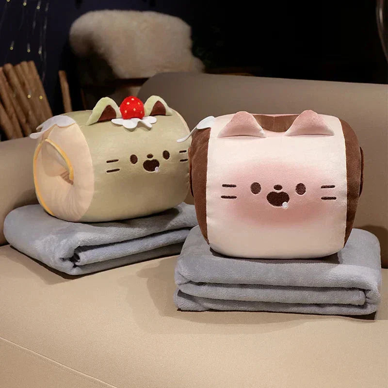 Maliben | Soft Cat Swiss Roll Cake Handwarmer Plush With Blanket