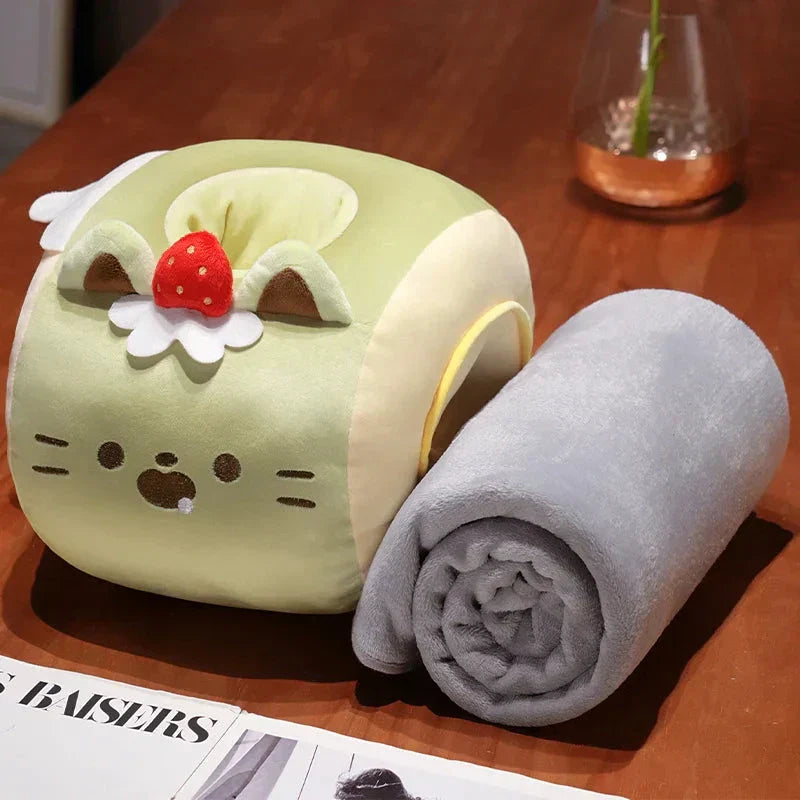 Maliben | Soft Cat Swiss Roll Cake Handwarmer Plush With Blanket