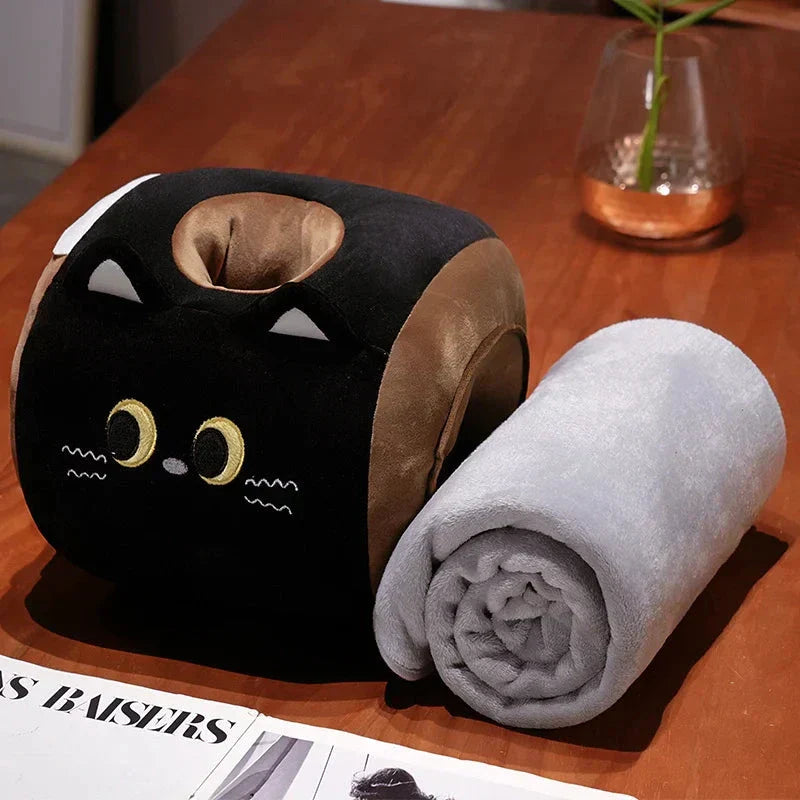Maliben | Soft Cat Swiss Roll Cake Handwarmer Plush With Blanket