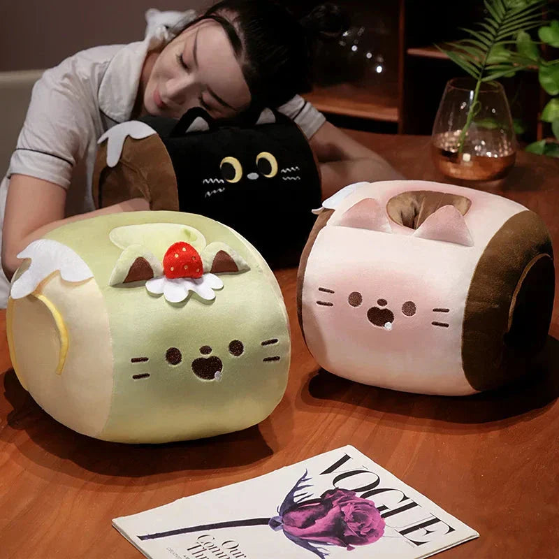 Maliben | Soft Cat Swiss Roll Cake Handwarmer Plush With Blanket