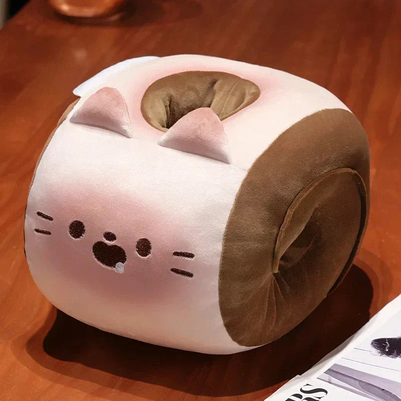 Maliben | Soft Cat Swiss Roll Cake Handwarmer Plush With Blanket