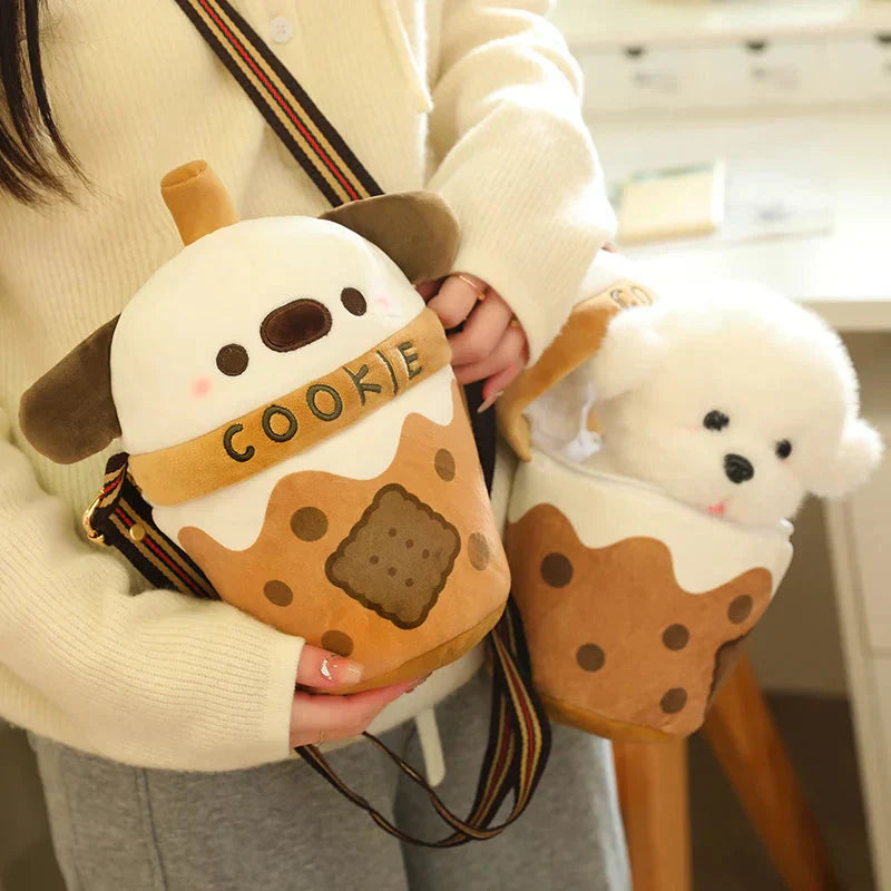 Maliben | White Bichon Frisé Plushie Bubble Tea Cookie Bag