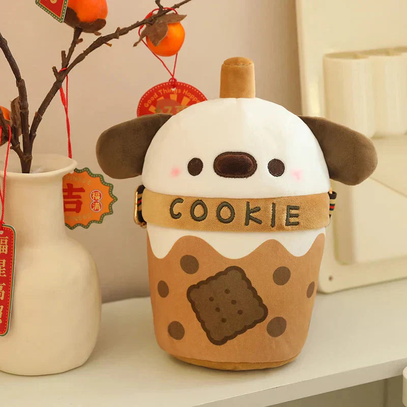 Maliben | White Bichon Frisé Plushie Bubble Tea Cookie Bag