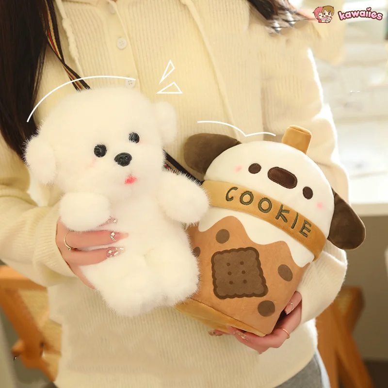 Maliben | White Bichon Frisé Plushie Bubble Tea Cookie Bag