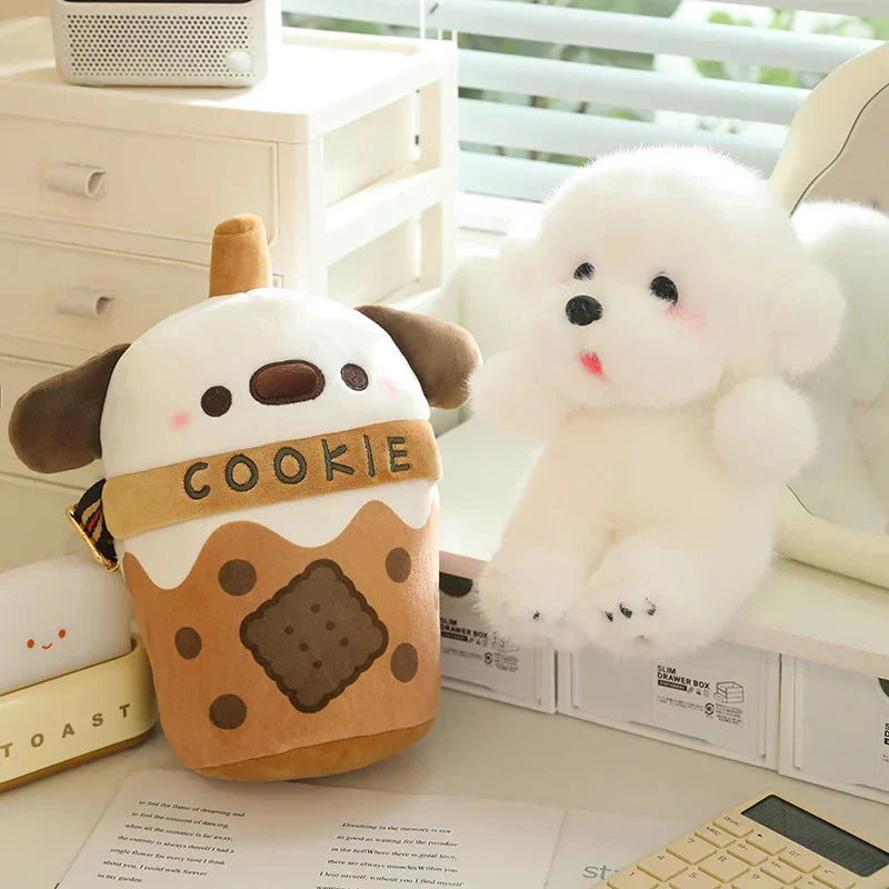 Maliben | White Bichon Frisé Plushie Bubble Tea Cookie Bag