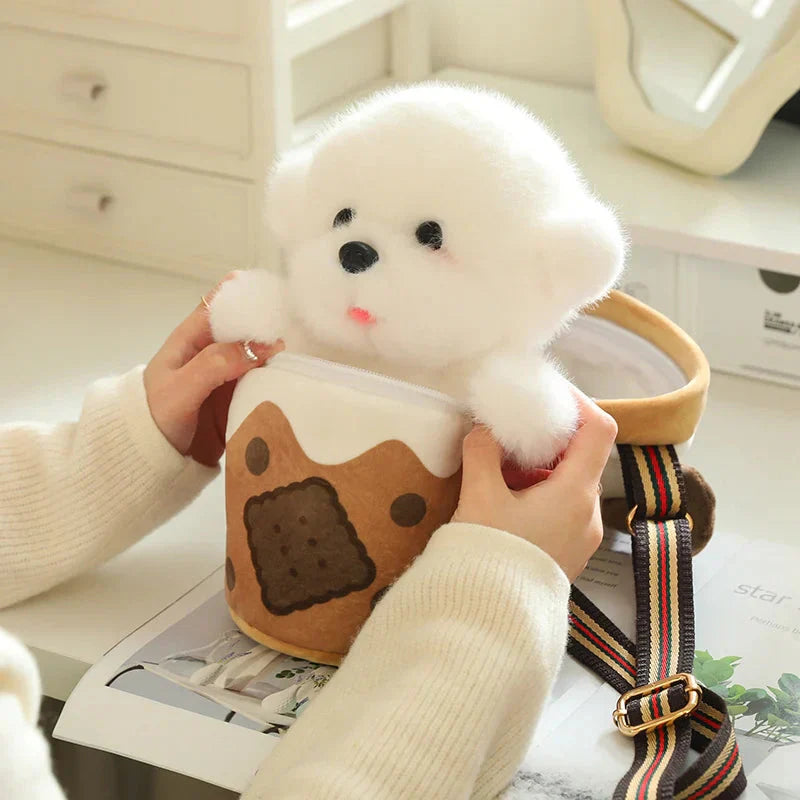 Maliben | White Bichon Frisé Plushie Bubble Tea Cookie Bag