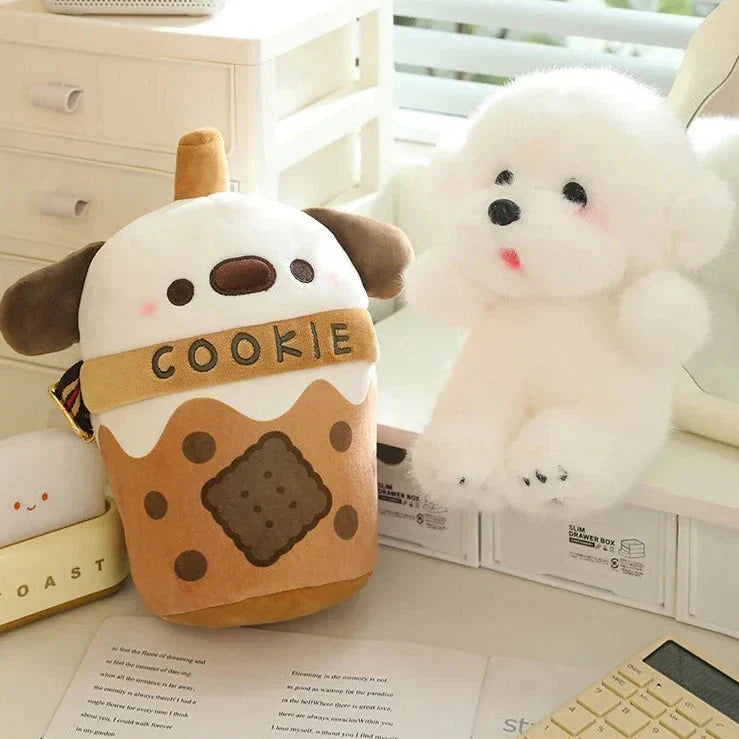 Maliben | White Bichon Frisé Plushie Bubble Tea Cookie Bag