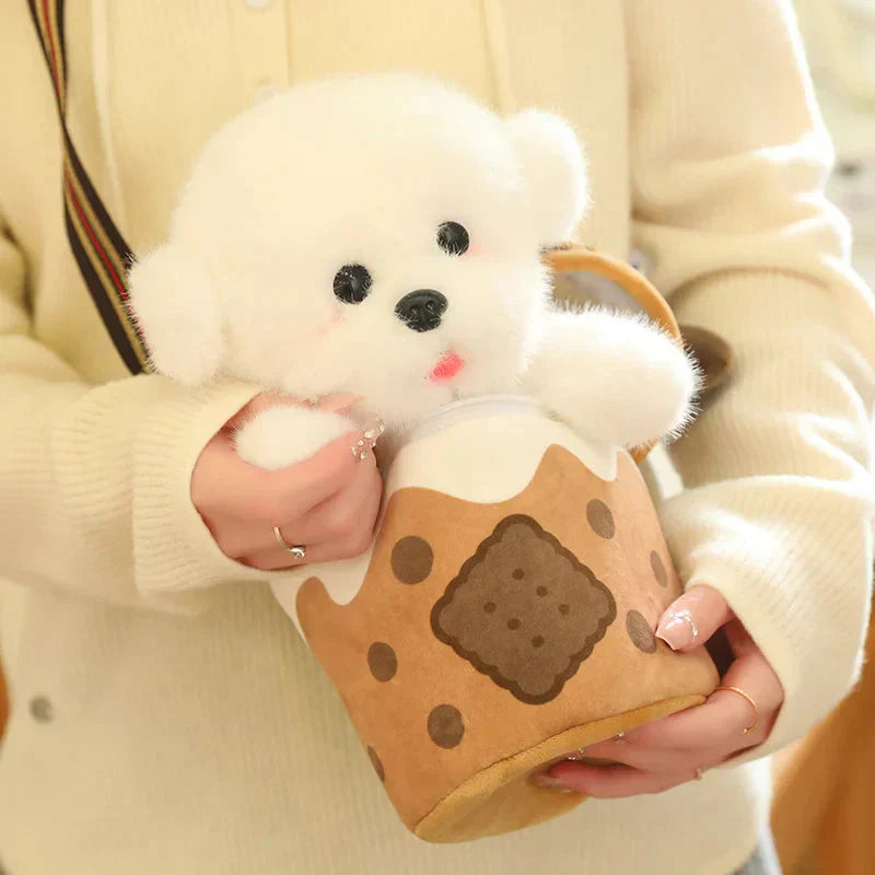 Maliben | White Bichon Frisé Plushie Bubble Tea Cookie Bag
