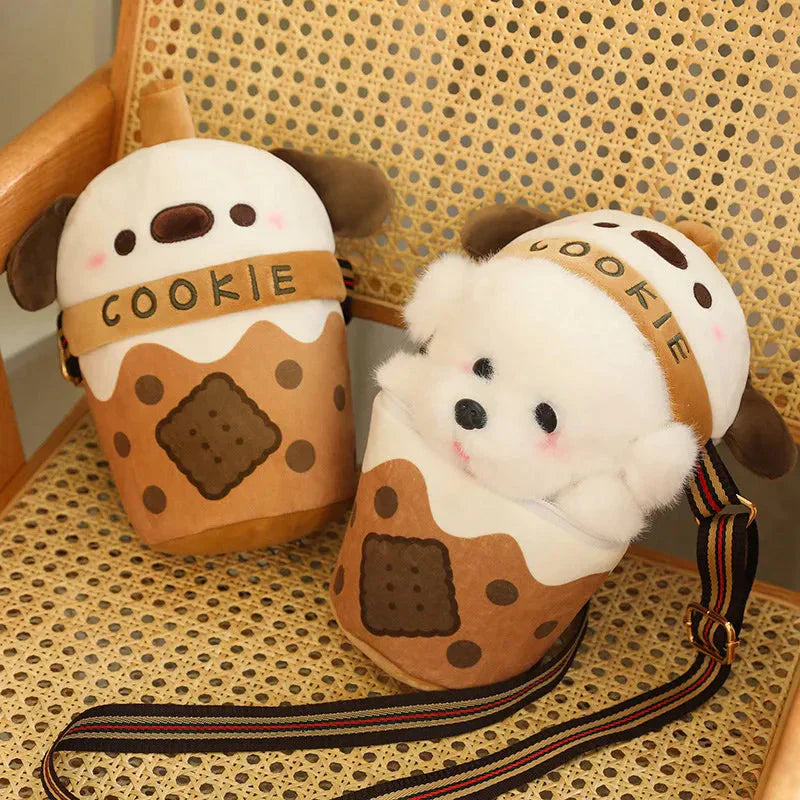 Maliben | White Bichon Frisé Plushie Bubble Tea Cookie Bag